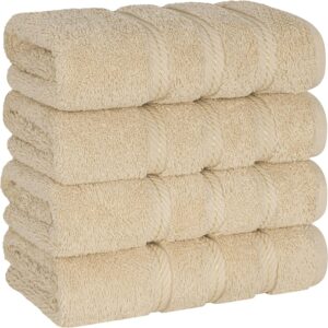 Set 4 Prosoape Premium Daveza, 600 GSM, 4 Prosoape de Fata si Maini 50x90 cm, 100% Bumbac Turcesc, Set Prosoape Bej