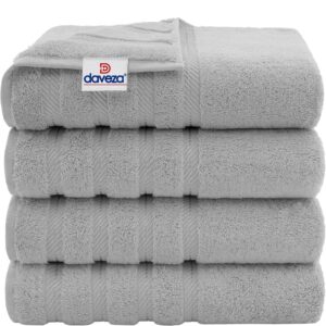 Set 4 Prosoape Premium Daveza, 600 GSM, 4 Prosoape de Baie 70x140 cm, 100% Bumbac Turcesc, Set Prosoape Gri Deschis