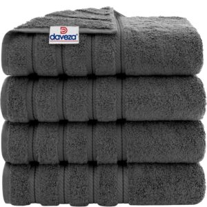 Set 4 Prosoape Premium Daveza, 600 GSM, 4 Prosoape de Baie 70x140 cm, 100% Bumbac Turcesc, Set Prosoape Gri Inchis