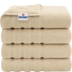 Set 4 Prosoape Premium Daveza, 600 GSM, 4 Prosoape de Baie 70x140 cm, 100% Bumbac Turcesc, Set Prosoape Bej