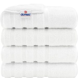 Set 4 Prosoape Premium Daveza, 600 GSM, 4 Prosoape de Baie 70x140 cm, 100% Bumbac Turcesc, Set Prosoape Alb