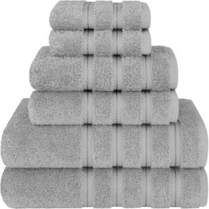 Set 6 Prosoape Premium Daveza, 600 GSM, 2 Prosoape de Baie 70x140 cm, 2 Prosoape de Fata 50x90 cm, 2 Prosoape de Maini 30x50 cm, 100% Bumbac Turcesc, Set Prosoape Gri Deschis