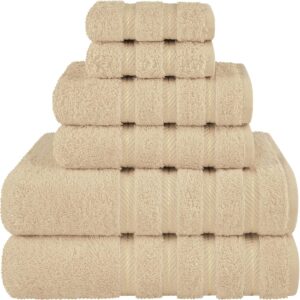 Set 6 Prosoape Premium Daveza, 600 GSM, 2 Prosoape de Baie 70x140 cm, 2 Prosoape de Fata 50x90 cm, 2 Prosoape de Maini 30x50 cm, 100% Bumbac Turcesc, Set Prosoape Bej