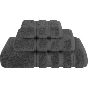 Set 3 Prosoape Premium Daveza, 600 GSM, 1 Prosop de Baie 70x140 cm, 1 Prosop de Fata 50x90 cm, 1 Prosop de Maini 30x50 cm, 100% Bumbac Turcesc, Set Prosoape Gri Inchis