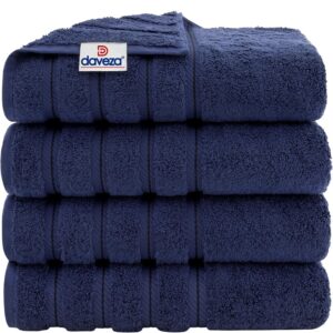 Set 4 Prosoape Premium Daveza, 600 GSM, 4 Prosoape de Baie 70x140 cm, 100% Bumbac Turcesc, Set Prosoape Bluemarin