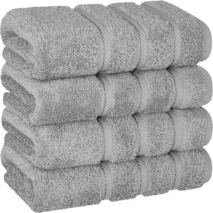 Set 4 Prosoape Premium Daveza, 600 GSM, 4 Prosoape de Fata si Maini 50x90 cm, 100% Bumbac Turcesc, Set Prosoape Gri Deschis