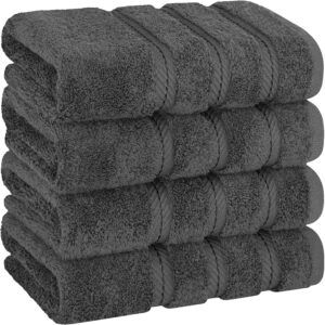 Set 4 Prosoape Premium Daveza, 600 GSM, 4 Prosoape de Fata si Maini 50x90 cm, 100% Bumbac Turcesc, Set Prosoape Gri Inchis