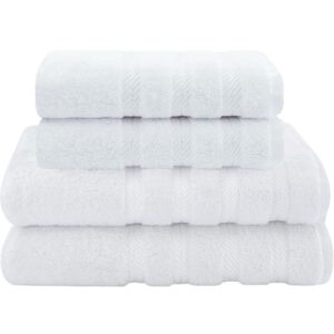 Set 4 Prosoape Premium Daveza, 600 GSM, 2 Prosoape de Baie 70x140 cm, 2 Prosoape de Fata si Maini 50x90 cm, 100% Bumbac Turcesc, Set Prosoape Alb