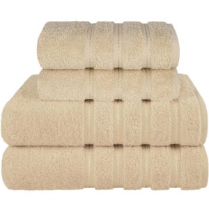 Set 4 Prosoape Premium Daveza, 600 GSM, 2 Prosoape de Baie 70x140 cm, 2 Prosoape de Fata si Maini 50x90 cm, 100% Bumbac Turcesc, Set Prosoape Bej