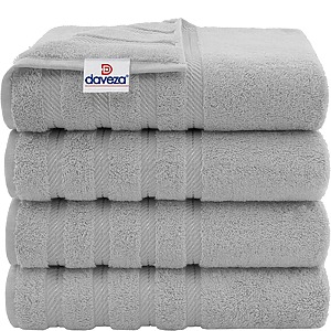 Set 4 Prosoape Premium Daveza, 600 GSM, 4 Prosoape de Baie 70x140 cm, 100% Bumbac Turcesc, - Gri Deschis