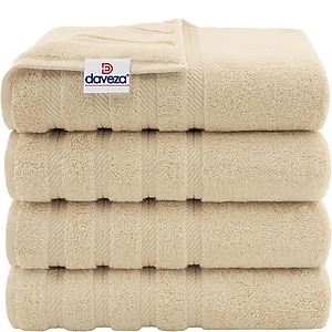 Set 4 Prosoape Premium Daveza, 600 GSM, 4 Prosoape de Baie 70x140 cm, 100% Bumbac Turcesc, - Bej