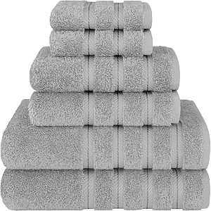 Set 6 Prosoape Premium Daveza, 600 GSM, 2 Prosoape de Baie 70x140 cm, 2 Prosoape de Fata 50x90 cm, 2 Prosoape de Maini 30x50 cm, 100% Bumbac Turcesc, - Gri Deschis