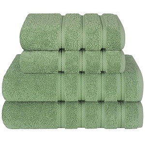 Set 4 Prosoape Premium Daveza, 600 GSM, 2 Prosoape de Baie 70x140 cm, 2 Prosoape de Fata si Maini 50x90 cm, 100% Bumbac Turcesc, - Verde Salvie
