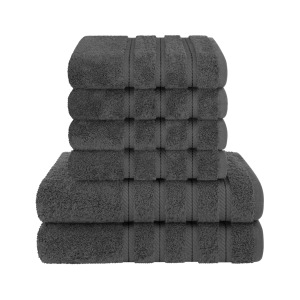 Set 6 Prosoape de Baie Daveza, 600 gr/mp, Extra SOFT, 100% Bumbac Turcesc - Gri Inchis