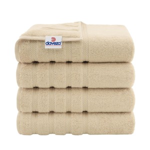 Set 4 Prosoape de Baie Daveza, 600 gr/mp, Calitate Premium, 100% Bumbac Turcesc - Bej