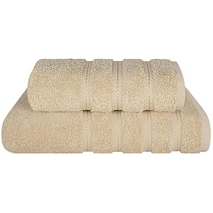 Set 2 Prosoape Premium Daveza, 600 GSM, 1 Prosop de Baie 70×140 cm, 1 Prosop de Fata si Maini 50×90 cm, 100% Bumbac Turcesc, - Bej