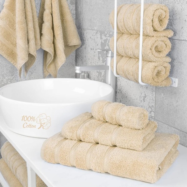 Set 2 Prosoape Premium Daveza 600 GSM 1 Prosop de Baie 70x140 cm 1 Prosop de Fata si Maini 50x90 cm 100 Bumbac Turcesc Set Prosoape Bej 577