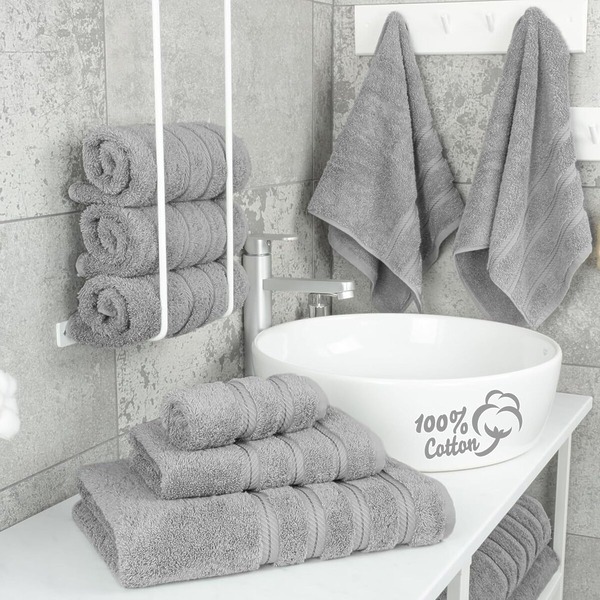 Set 4 Prosoape Premium Daveza 600 GSM 2 Prosoape de Baie 70x140 cm 2 Prosoape de Fata si Maini 50x90 cm 100 Bumbac Turcesc Set Prosoape Gri Deschis 501