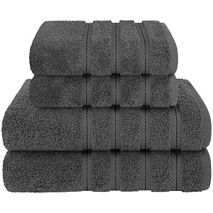 Set 4 Prosoape Premium Daveza, 600 GSM, 2 Prosoape de Baie 70x140 cm, 2 Prosoape de Fata si Maini 50x90 cm, 100% Bumbac Turcesc, - Gri Inchis