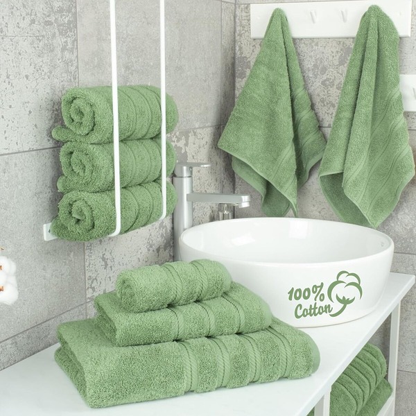 Set 4 Prosoape Premium Daveza 600 GSM 2 Prosoape de Baie 70x140 cm 2 Prosoape de Fata si Maini 50x90 cm 100 Bumbac Turcesc Set Prosoape Verde 514