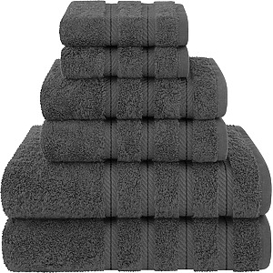 Set 6 Prosoape Premium Daveza, 600 GSM, 2 Prosoape de Baie 70x140 cm, 2 Prosoape de Fata 50x90 cm, 2 Prosoape de Maini 30x50 cm, 100% Bumbac Turcesc, - Gri Inchis