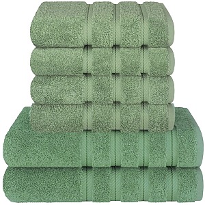Set 6 Prosoape Premium Daveza, 600 GSM, 2 Prosoape de Baie 70x140 cm, 4 Prosoape de Fata si Maini 50x90 cm, 100% Bumbac Turcesc, - Verde Salvie