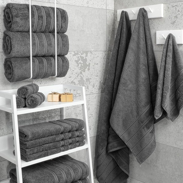 Set 6 Prosoape Premium Daveza 600 GSM 2 Prosoape de Baie 70x140 cm 4 Prosoape de Maini si Fata 50x90 cm 100 Bumbac Turcesc Set Prosoape Gri Inchis 464