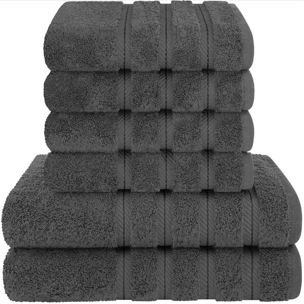 Set 6 Prosoape Premium Daveza 600 GSM 2 Prosoape de Baie 70x140 cm 4 Prosoape de Maini si Fata 50x90 cm 100 Bumbac Turcesc Set Prosoape Gri Inchis